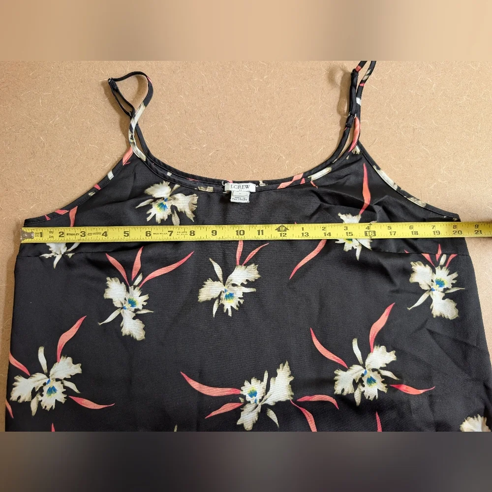 J. Crew Black Floral Kalalau Orchid Slip Midi Dress - Side Slits Size Large - Picture 7 of 9